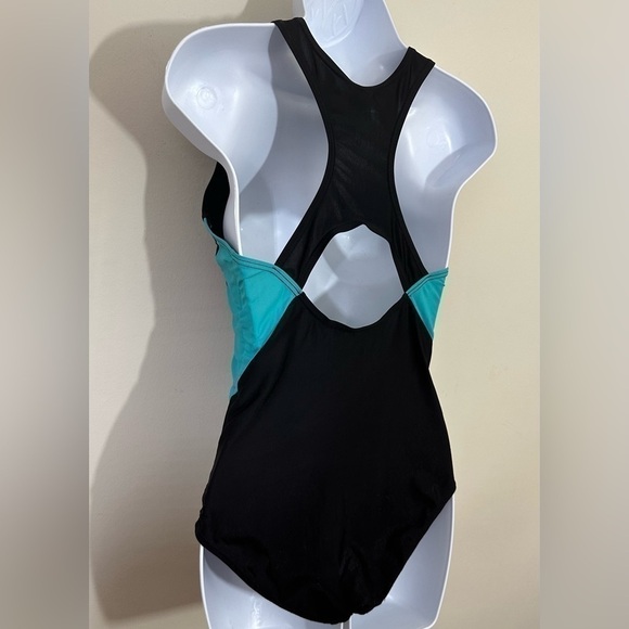 Speedo sz sm 1 piece swimsuit in black with aqua accent. Very nice suit - Picture 4 of 12